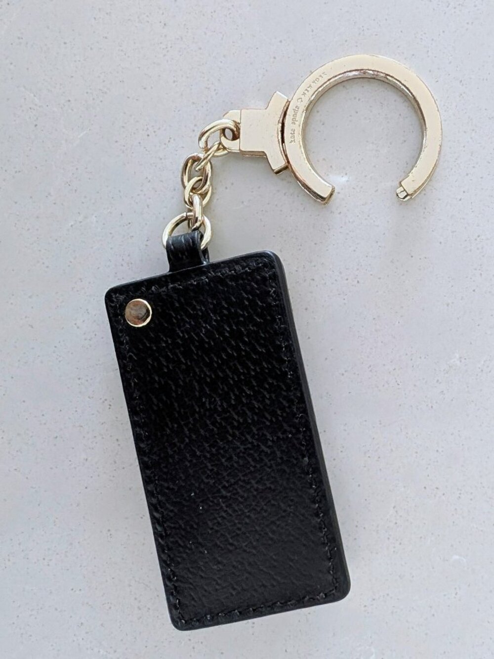 Kate Spade Grove Street Black Pebbled Leather Mirror Keychain Charm Gold Tone - Picture 7 of 8